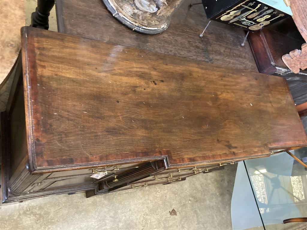 An 18th century style oak breakfront low dresser base, width 148cm, depth 47cm, height 83cm